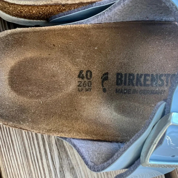 BIRKENSTOCK ARIZONA DOVE BLUE PATENT Sz 40 M7 W9 - Picture 8 of 8